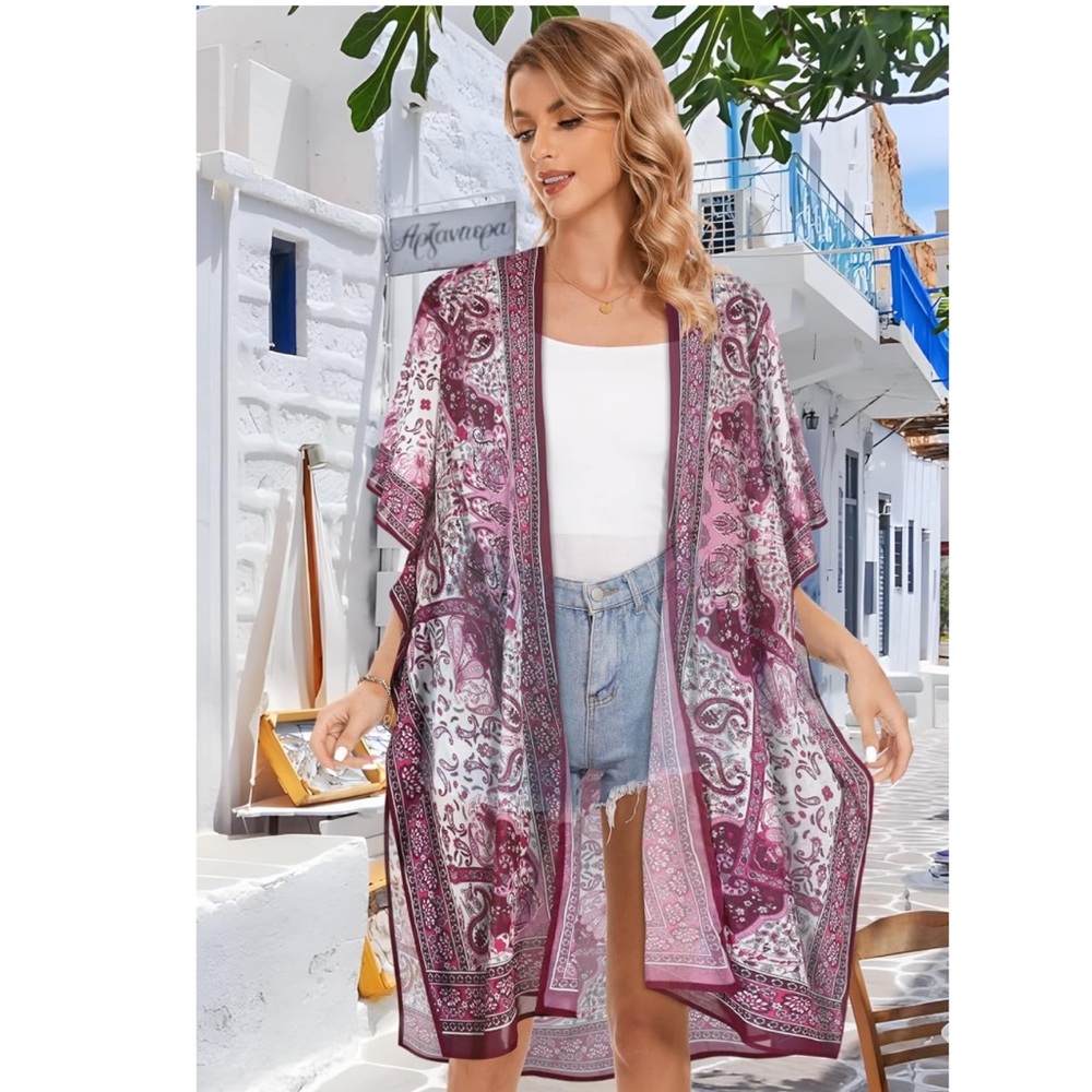 Chic Paisley Kimono Swim Cover-Up